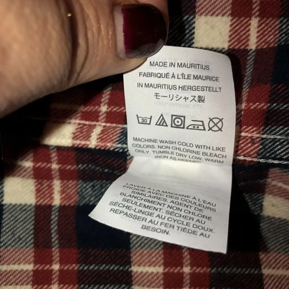 J.CREW Mercantile Mens Navy Blue Cream Plaid Flannel Long Sleeve Shirt